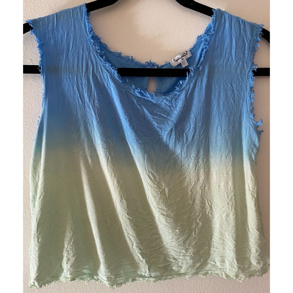 Splendid Fray Trim Blue Green Tie Die Sleeveless Shirt Top Juniors Sz 12